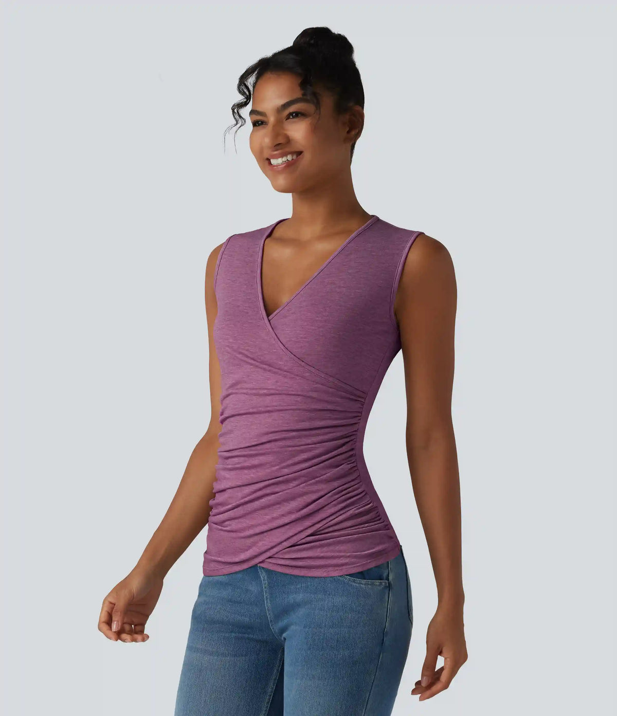 V Neck Crossvoer Ruched Casual Tank Top