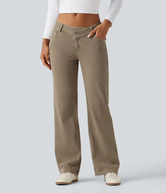Halara Flex™ Low Rise Asymmetric Straight Leg Colorful Casual Jeans with Pockets