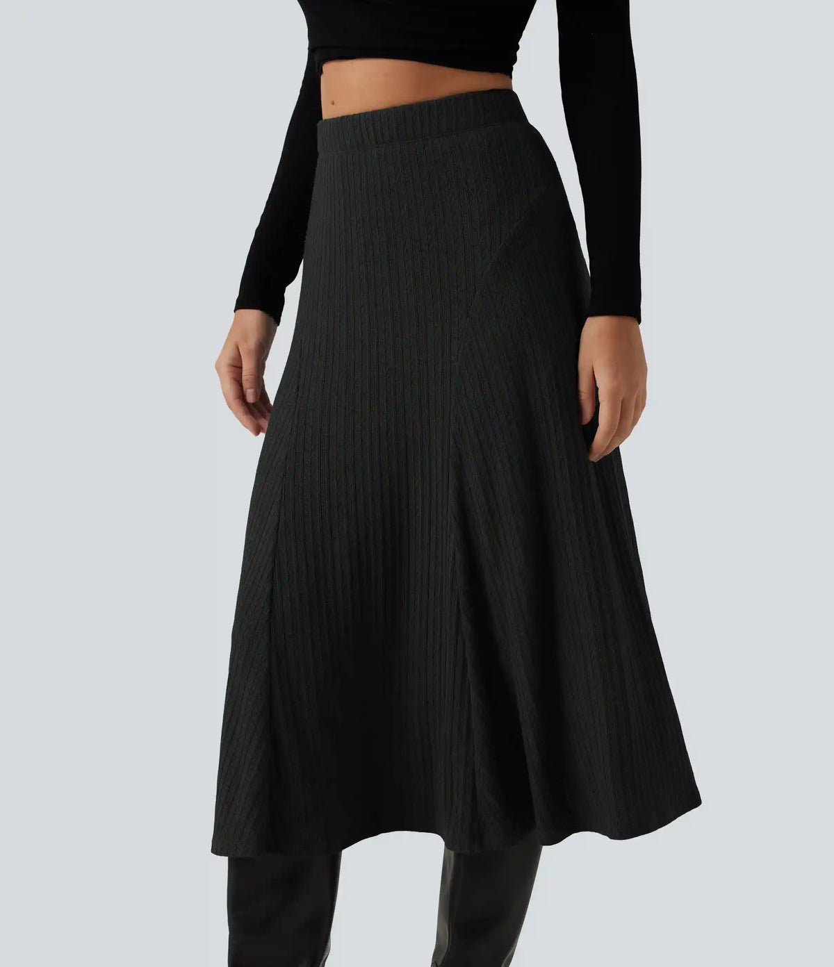Cable Knit High Waisted A Line Party Midi Skirt
