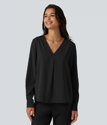 Wrinkle Recovery V Neck Long Sleeve Work Blouse