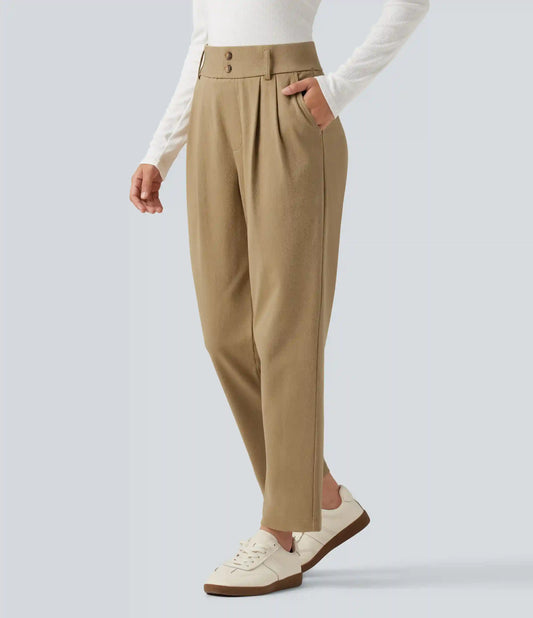 High Waisted Tapered Casual Cotton Pants with Pockets
