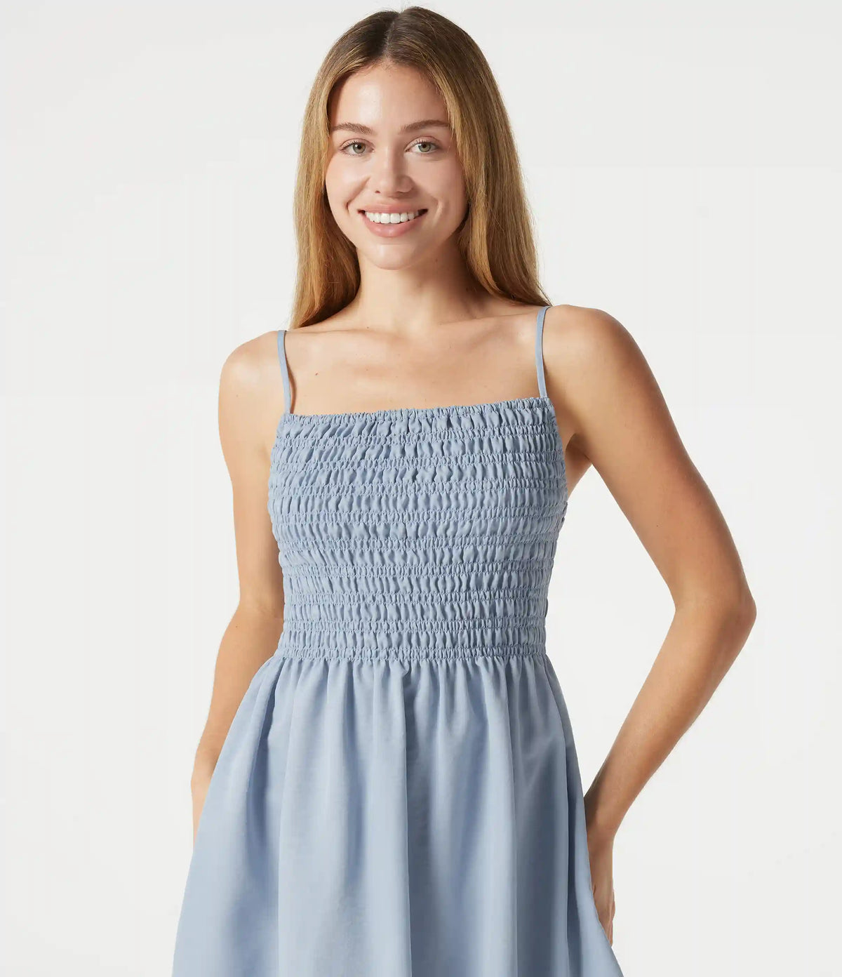 Adjustable Straps Shirred Longer Mini Casual Slip Dress