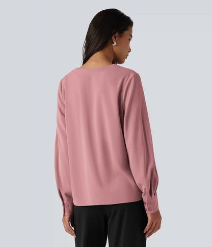 Wrinkle Recovery V Neck Long Sleeve Work Blouse