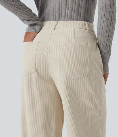 Mid Rise Straight Leg Corduroy Casual Pants with Pockets