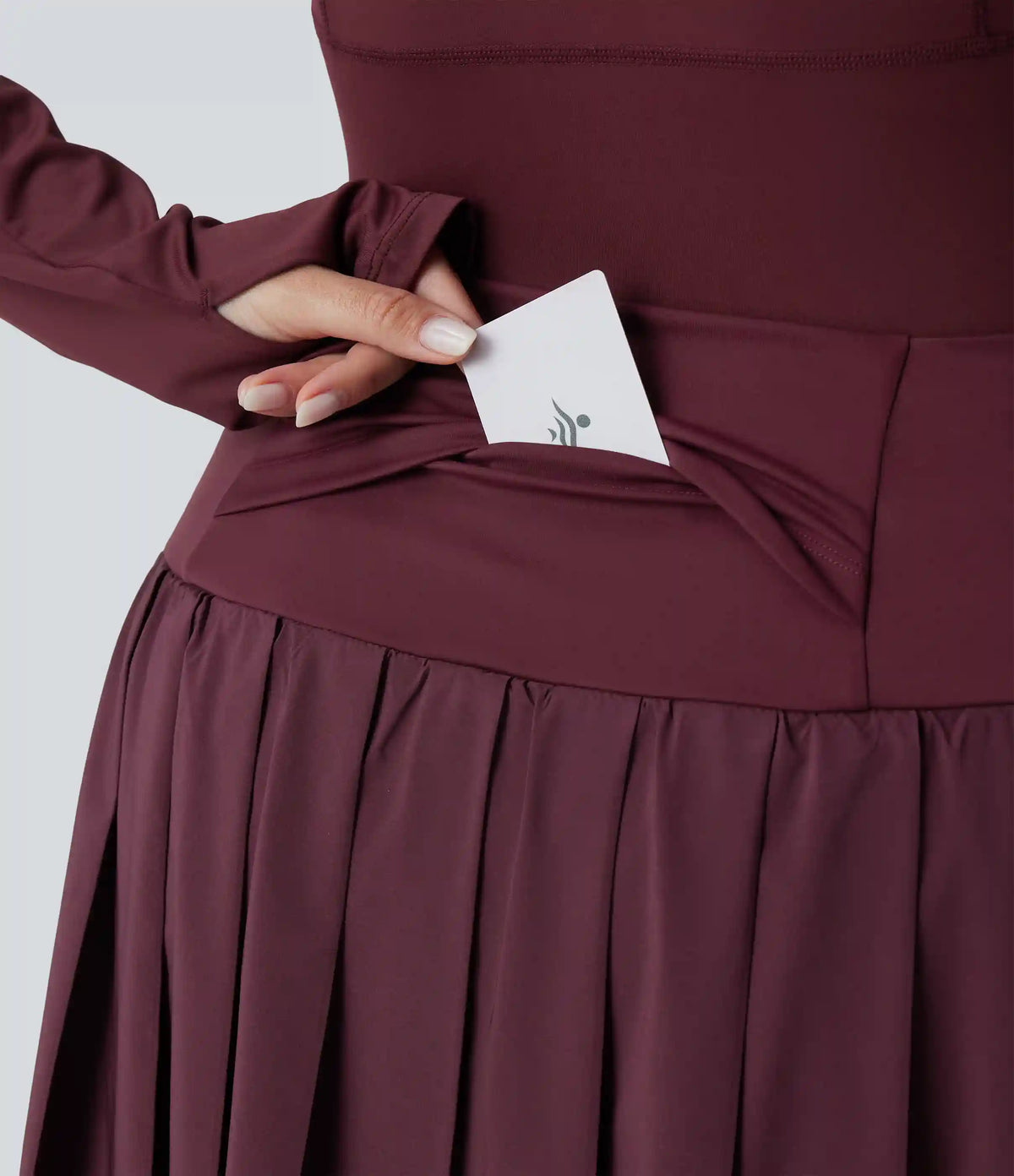 Breezeful™ High Waisted Pleated 2-in-1 Contrast Mesh Quick Dry Dance Plus Size Stirrup Skirted Leggings with Pockets