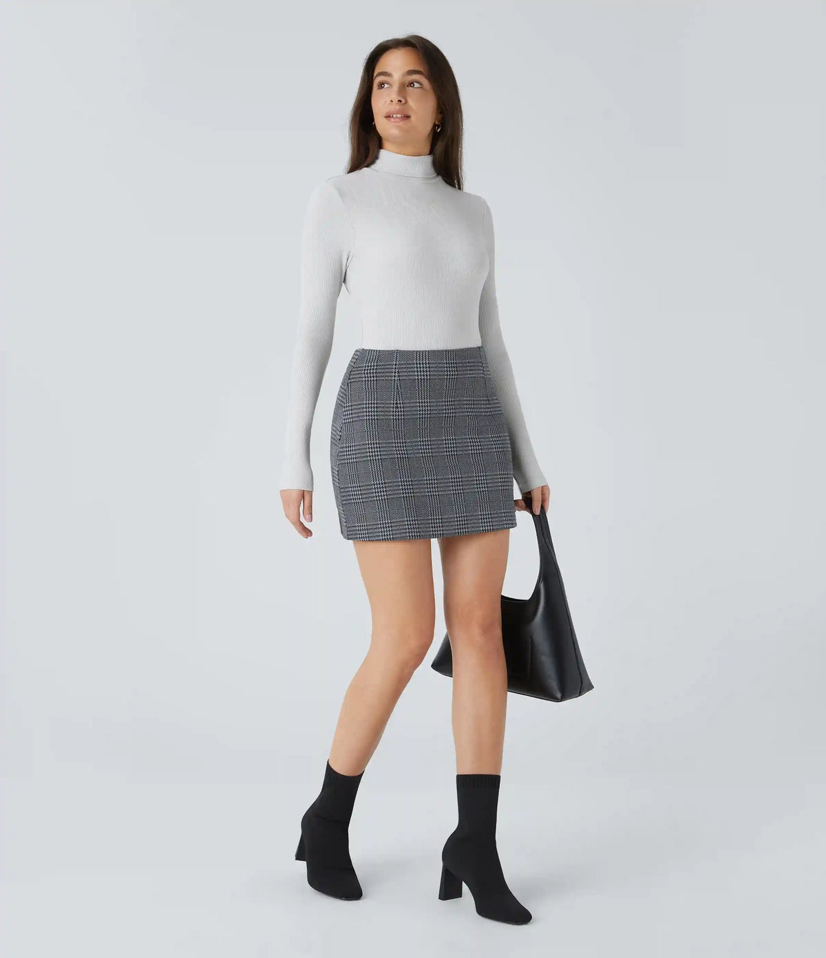 Ribbed Knit High Neck Long Sleeve Work Bodysuit