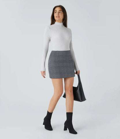 Ribbed Knit High Neck Long Sleeve Work Bodysuit