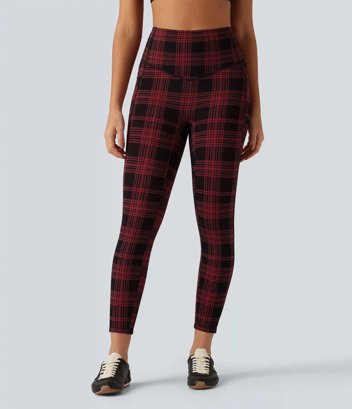 Halara UltraSculpt™ Plaid Print High Waisted Tummy Control Fleece Workout Leggings with Pockets