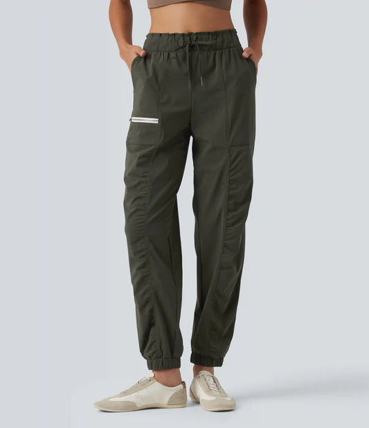 Mid Rise Drawstring Ruched Tapered Quick Dry InstantCool Running Joggers with Pockets-UPF40+