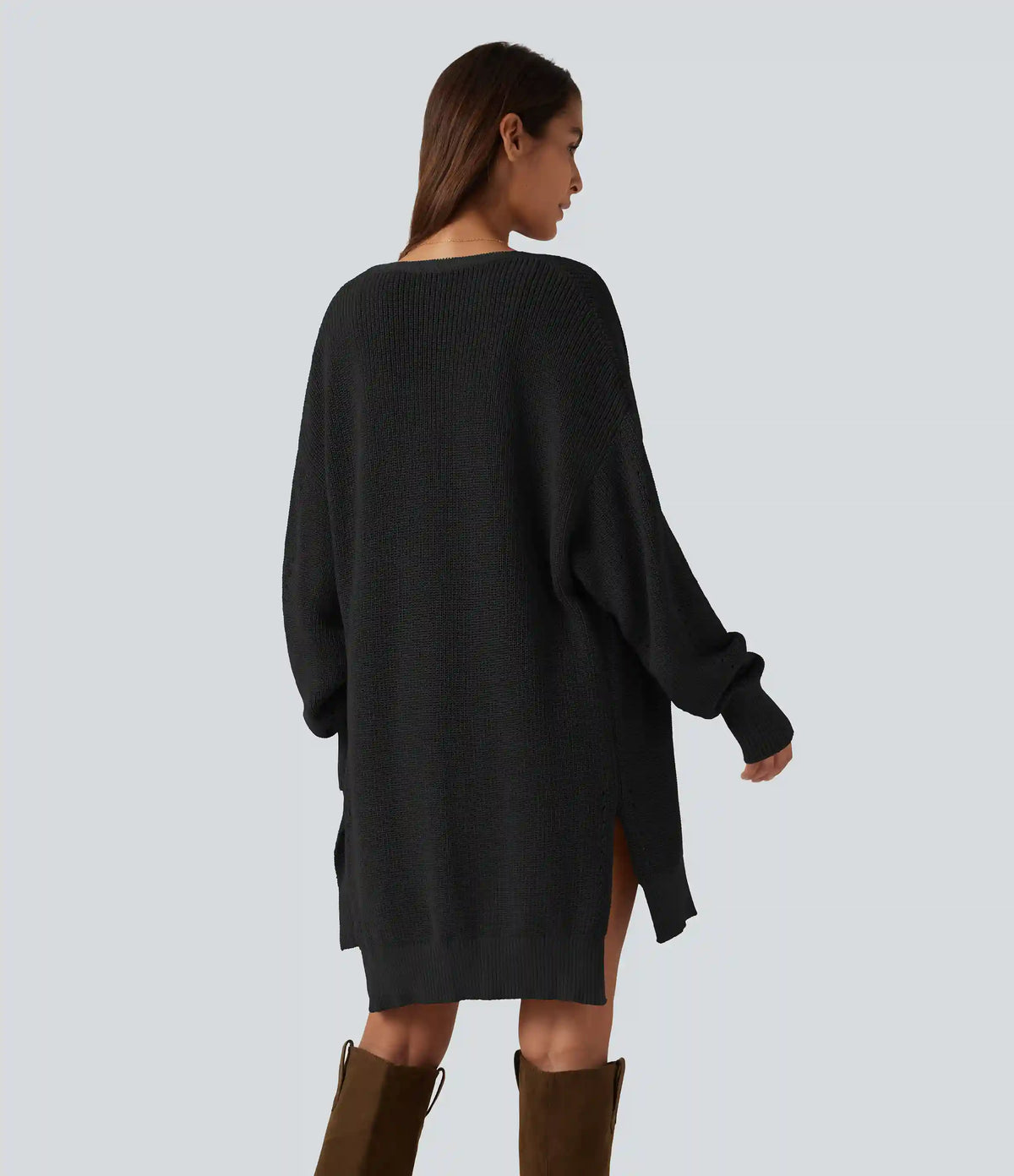 V Neck Open Front Long Sleeve Longline Casual Cardigan