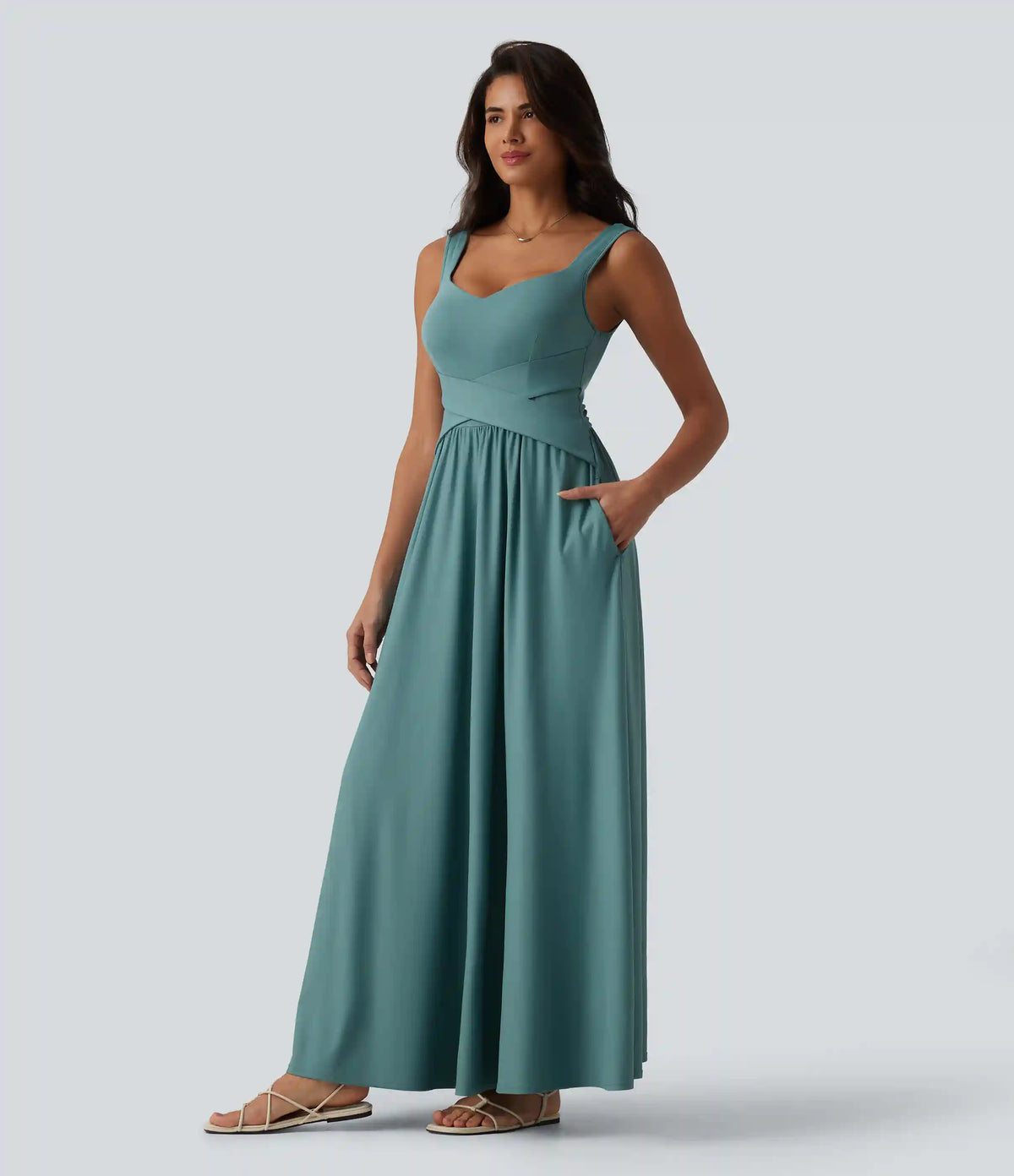Built-in Bra Flowy Maxi Casual Dress with Pockets DD-F