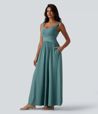 Built-in Bra Flowy Maxi Casual Dress with Pockets DD-F