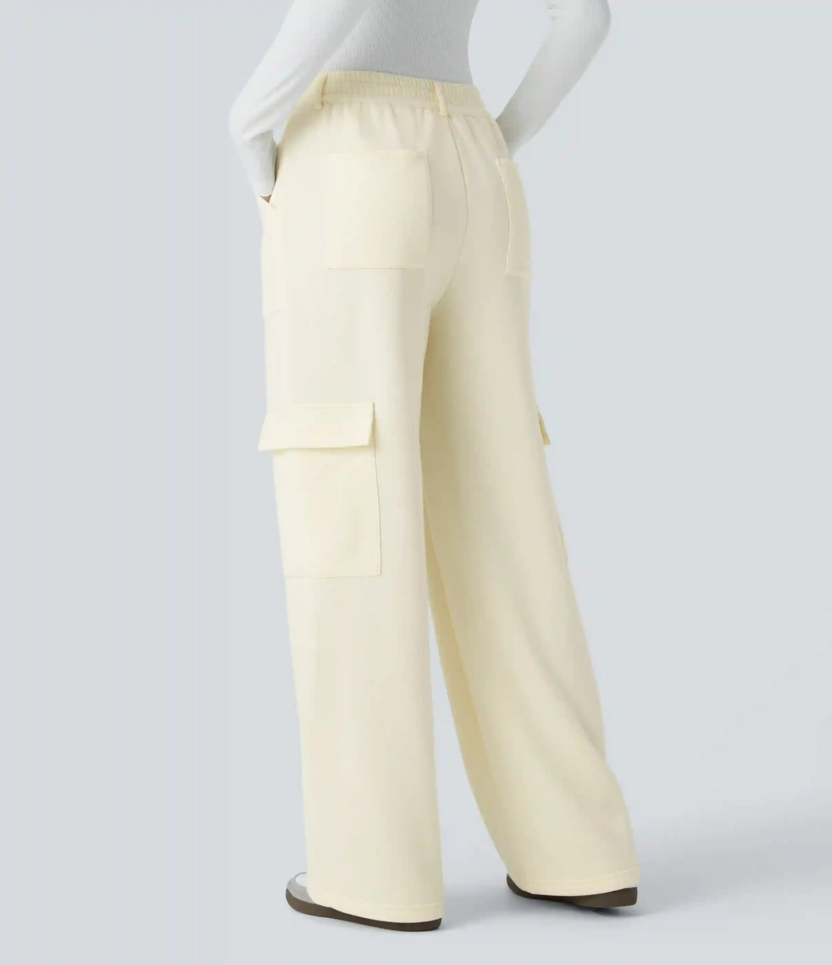 Mid Rise Zipper Pockets Fleece Casual Cargo Pants