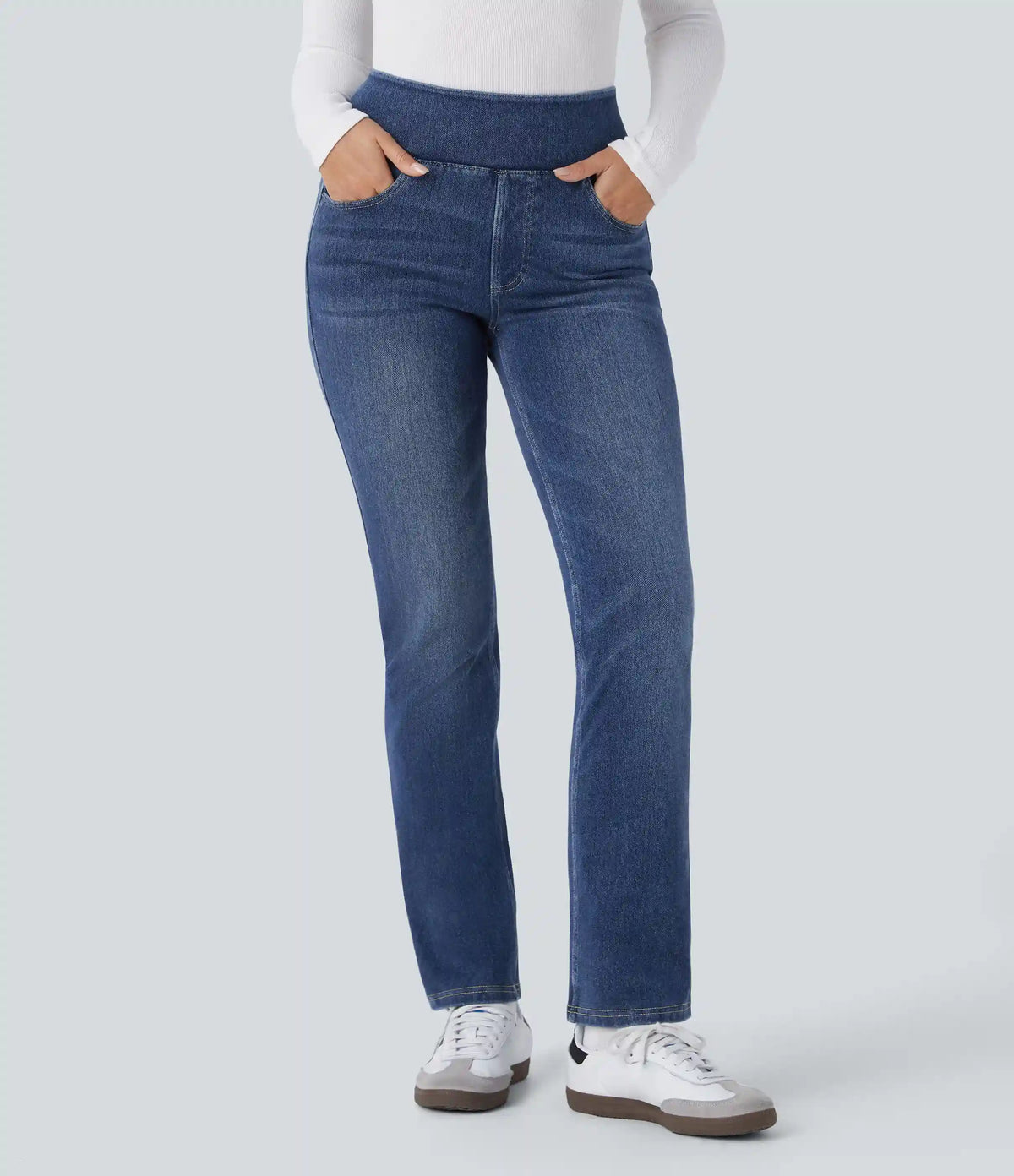 Halara Flex™ Denim Heat High Waisted Pockets Washed Casual Bootcut Jeans