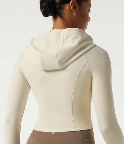 Hooded Long Sleeve Workout Jacket with Thumb Hole