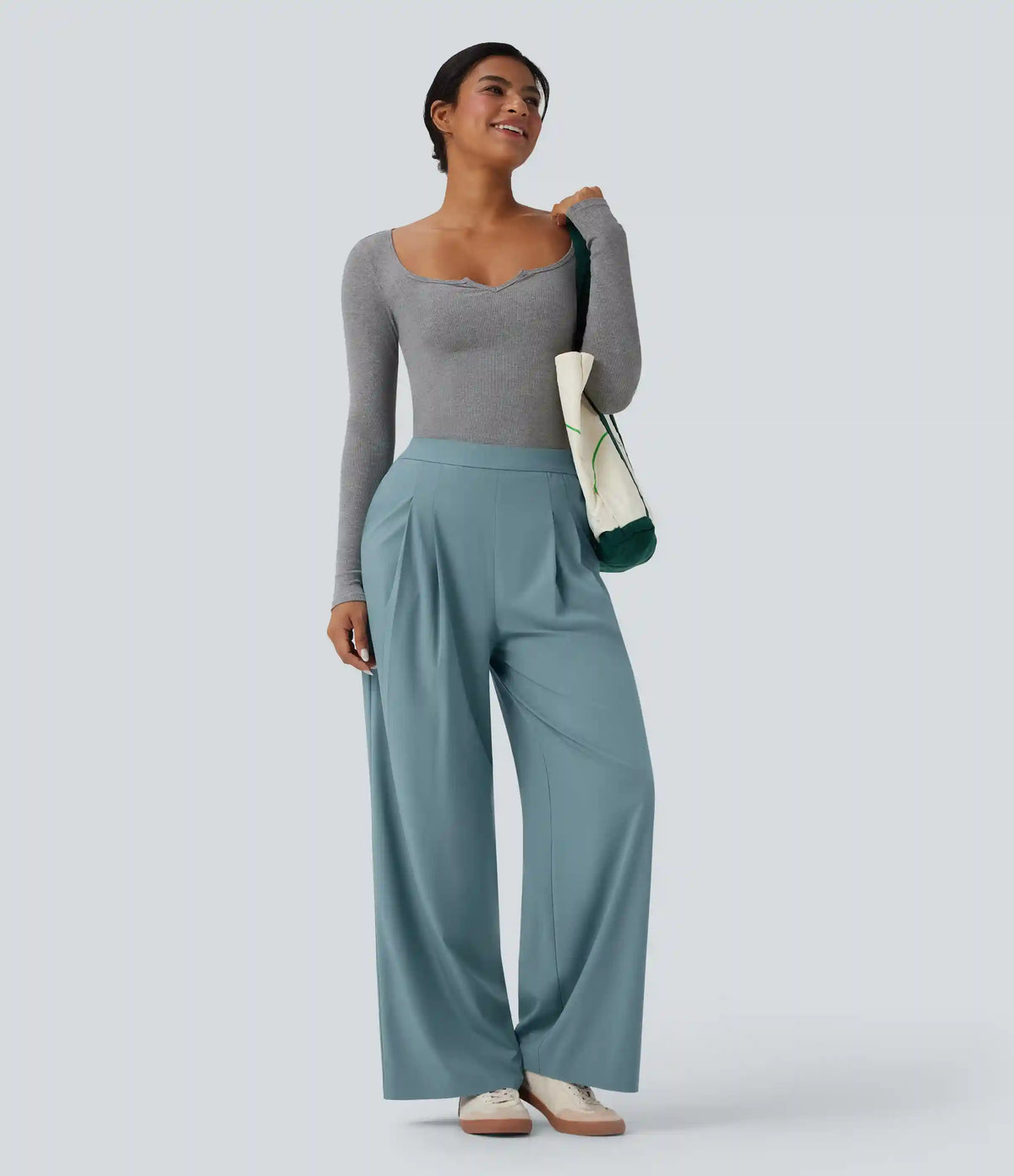 Breezeful™ High Waisted Wide Leg Quick Dry Work Pants with Pockets