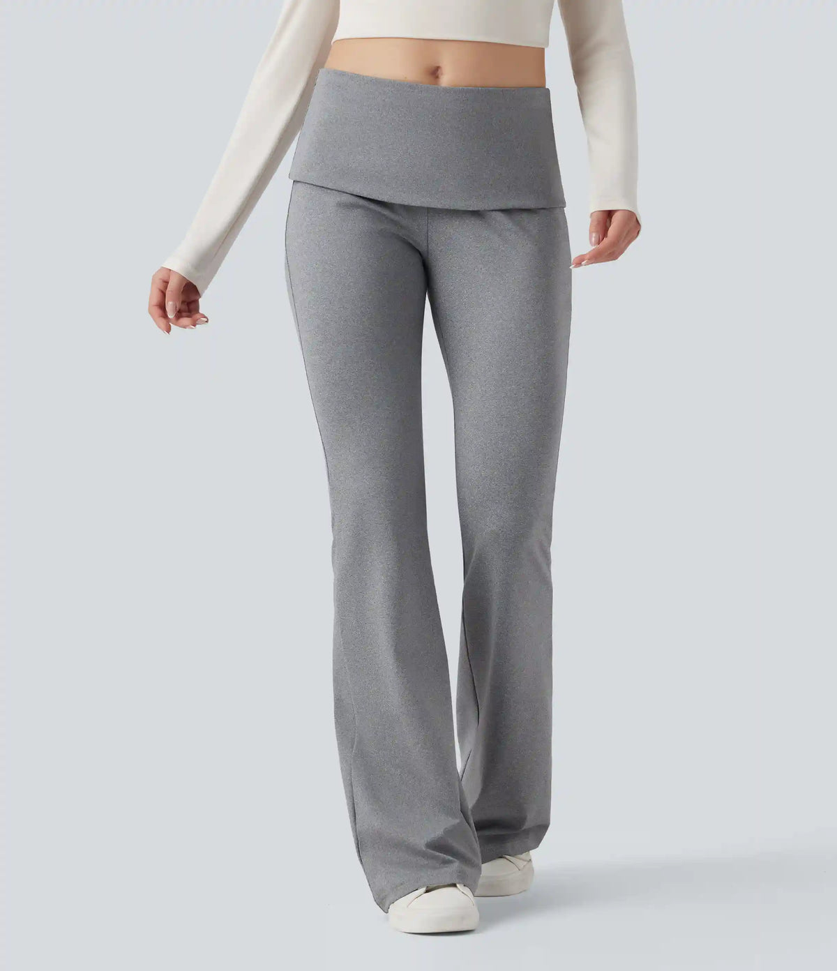 Foldover Mid Rise Casual Bootcut Pants