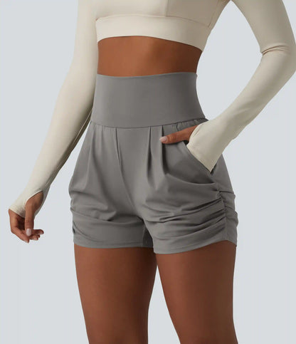 SoftlyZero™ Airy High Waisted Ruched InstantCool Yoga Shorts 3'' with Pockets