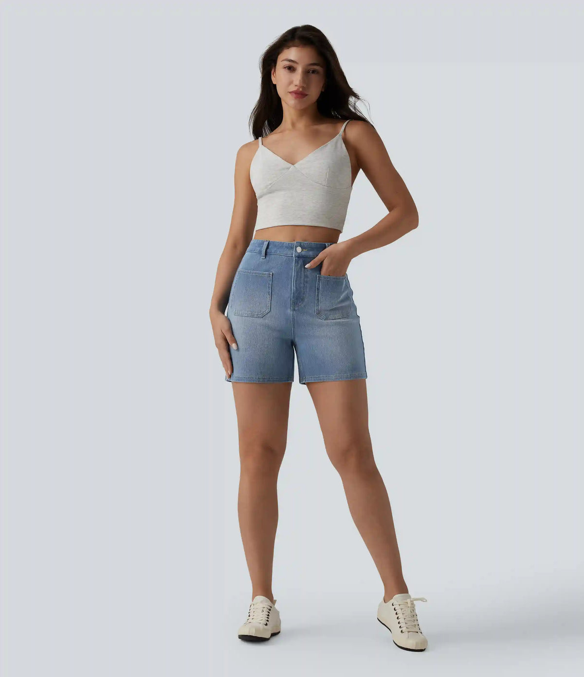 Halara Flex™ High Waisted Washed Denim Casual Shorts 4'' with Pockets