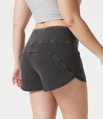 Halara Flex™ Denim Plus Size High Waisted Tummy Control Curved Hem Skinny Casual Shorts with Pockets