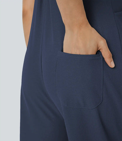 Pockets Waffle Casual Overalls