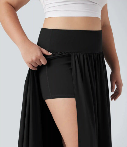 Breezeful™ High Waisted Tummy Control 2-in-1 Flowy Quick Dry Maxi Plus Size Skirt