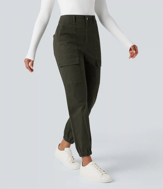 High-waisted Casual Chino Cotton Cargo Joggers with Pockets