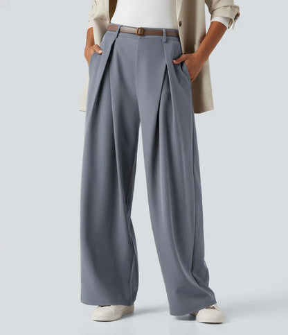 High-waisted Work Wide-leg Pants with Pockets