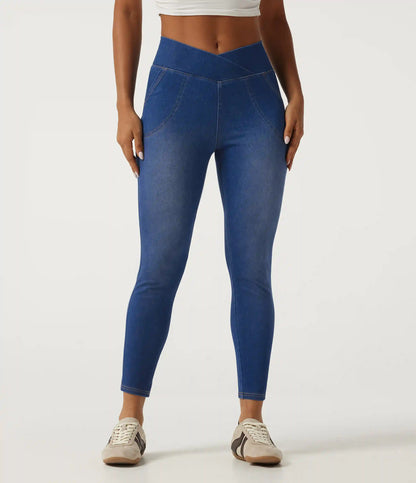 Halara Flex™ High Waisted Crossover Denim Casual Leggings with Pockets