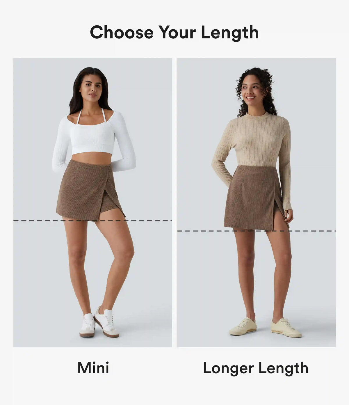 High Waisted Back Zipper Split Hem 2-in-1 Corduroy Casual Skirt