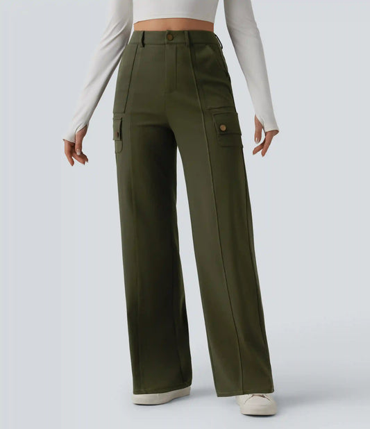 DayStretch High Waisted Straight Leg Casual Cargo Pants with Pockets