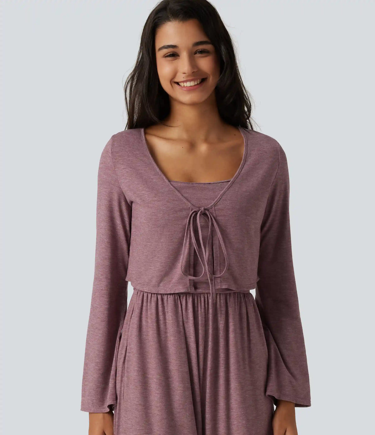 V Neck Tie Front Long Sleeve Casual Top