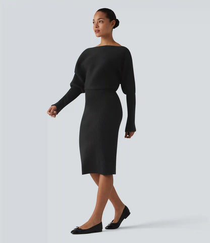 Long Sleeve Midi Casual Sweater Dress