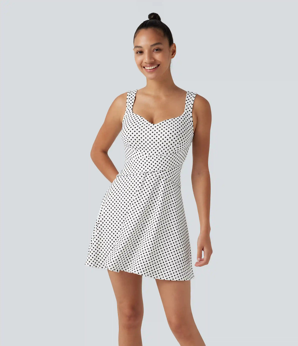 Built-in Bra 2-in-1 Polka Dot Mini Tennis Active Dress with Pockets-Easy Peezy Edition