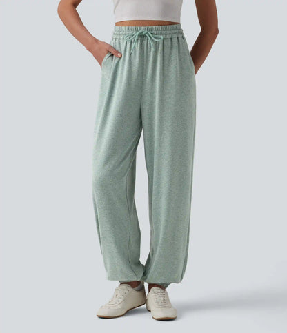 High Waisted Drawstring Wide Leg Casual Joggers with Pockets