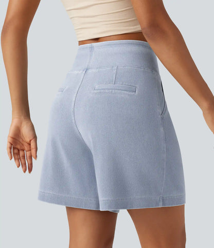 Halara Flex™ High Waisted Denim Casual Baggy Bermuda Shorts 7'' with Pockets