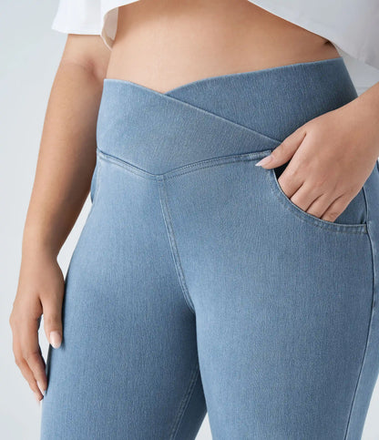 Halara Flex™ High Waisted Crossover Pocket Washed Casual Plus Size Jeans