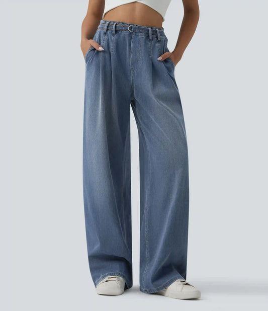 Halara Flex™ High Waisted Belted Wide Leg Casual Jeans with Pockets