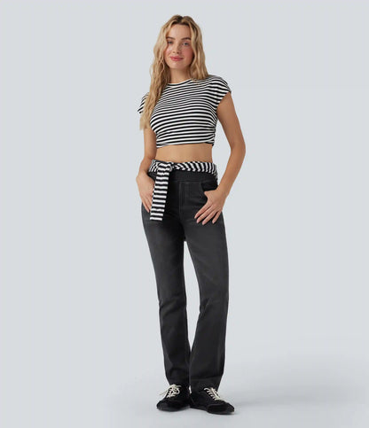 Halara Flex™ High Waisted Tummy Control Washed Casual Bootcut Jeans with Pockets
