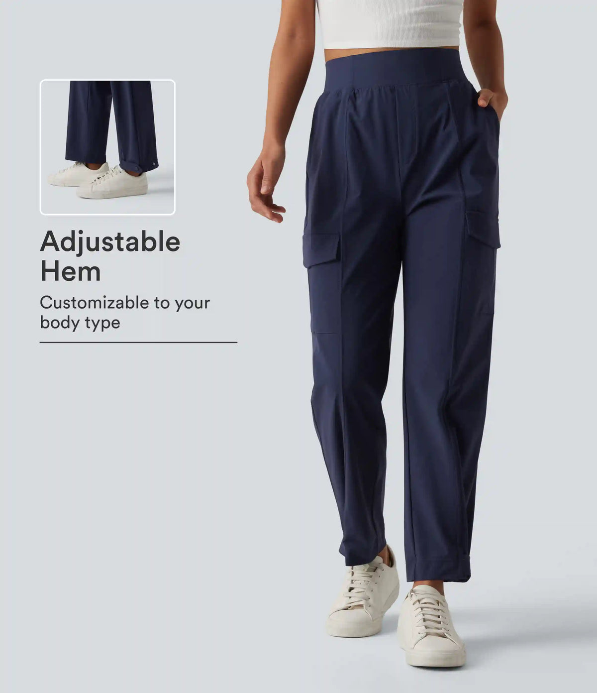 High Waisted Adjustable Hem Quick Dry InstantCool Casual Cargo Pants with Pockets-UPF40+