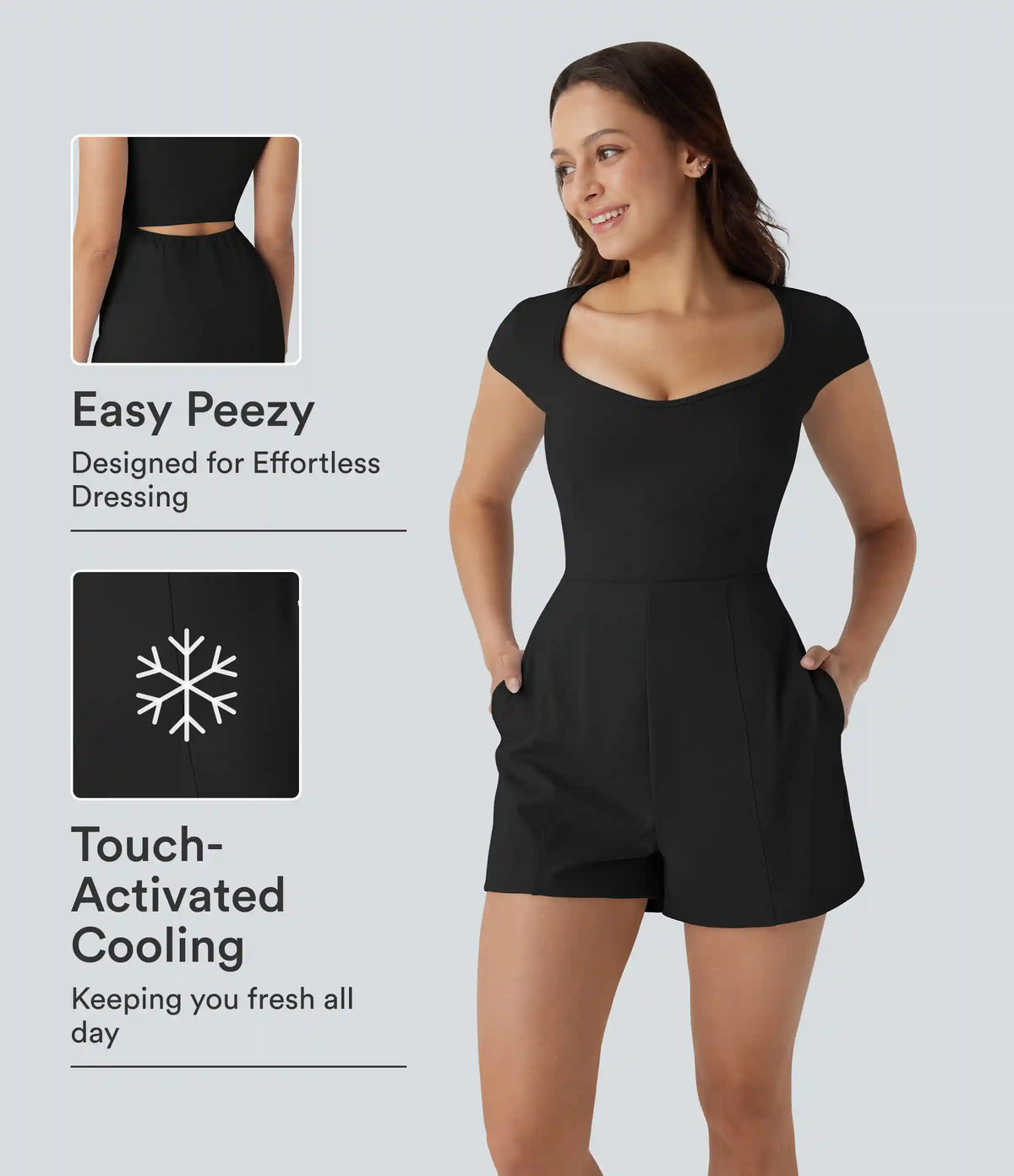 SoftlyZero™ Airy U Neck Cap Sleeve Pocket Cool Touch Yoga Romper-Easy Peezy