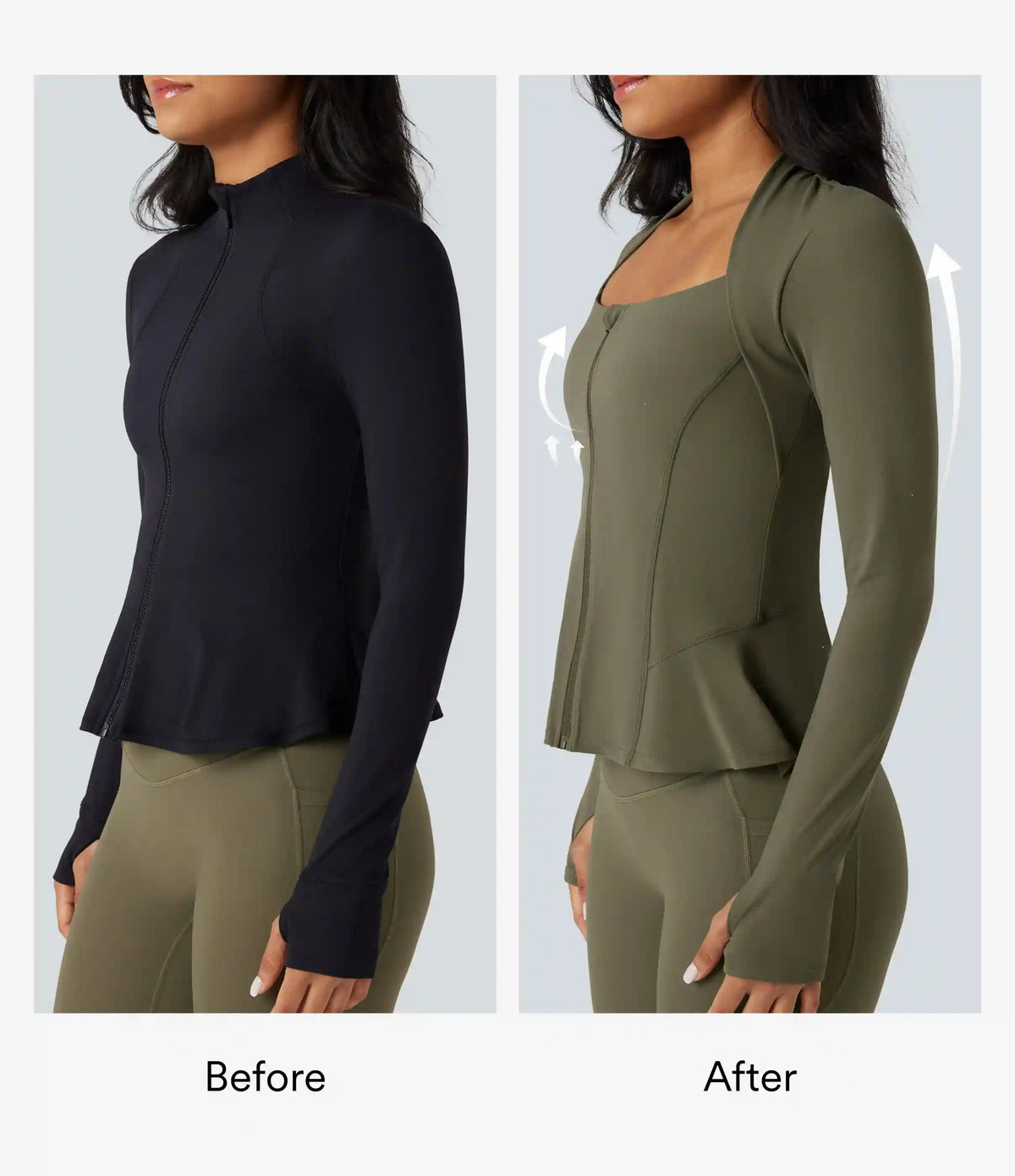 Halara UltraSculpt™ Push-Up Long Sleeve Thumb Hole Zipper Ruffle Hem Yoga Curvy Jacket