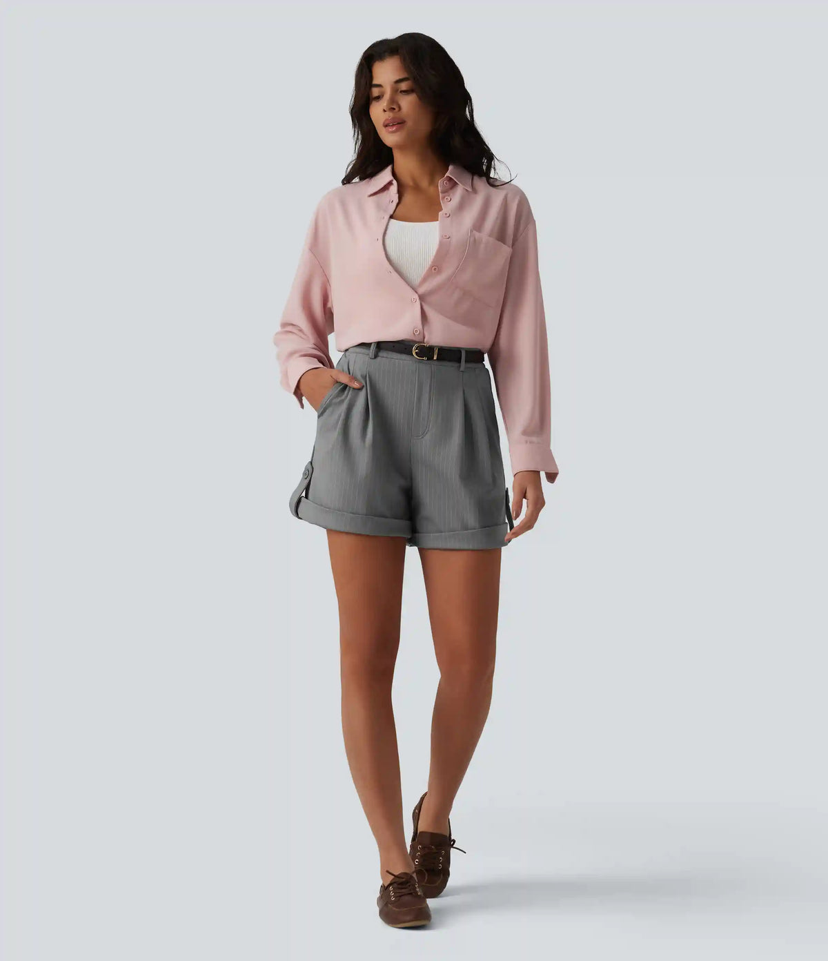 High Waisted Stripe Casual Shorts 5'' with Pockets