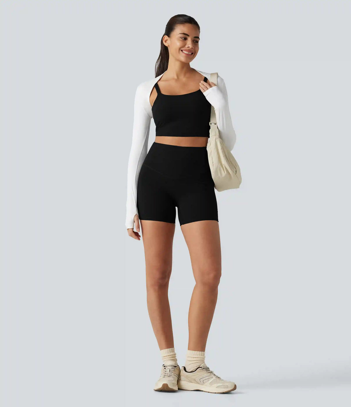 Halara UltraSculpt™ Ribbed High Waisted Tummy Control Yoga Biker Shorts 5'' with Pockets