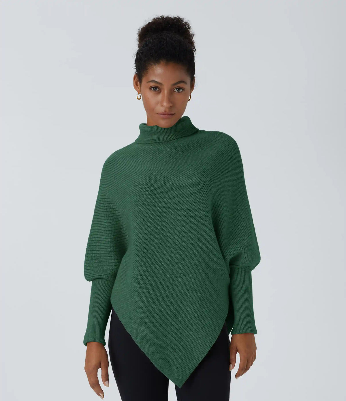 High Neck Long Sleeve Asymmetric Hem Work Sweater
