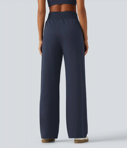 High Waisted Straight Leg Casual Cotton Sweatpants with Pockets