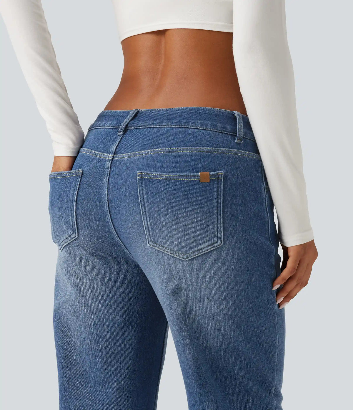 Mid Rise Asymmetric Straight Leg Fleece Casual Jeans with Pockets
