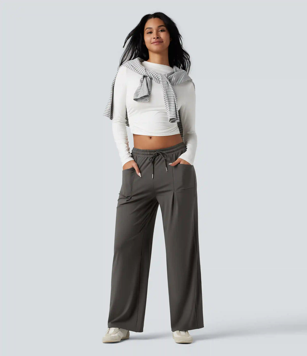 Halara Flex™ DayStretch Mid Rise Drawstring Wide Leg Work Pants with Pockets