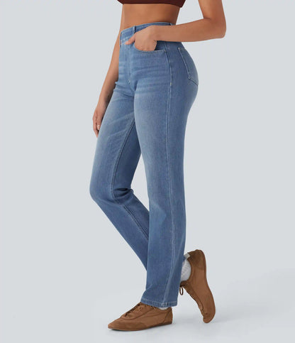 Halara Flex™ High Waisted Tummy Control Pockets Straight Leg Washed Casual Jeans