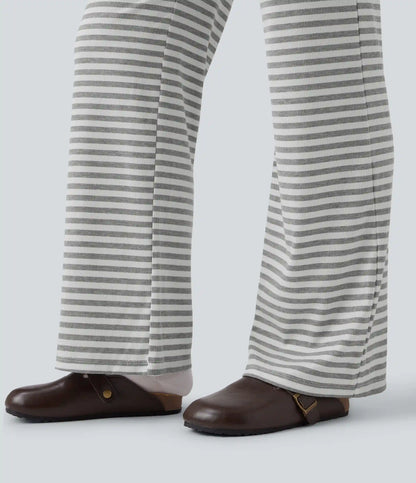 Foldover Low Rise Striped Casual Flare Trousers